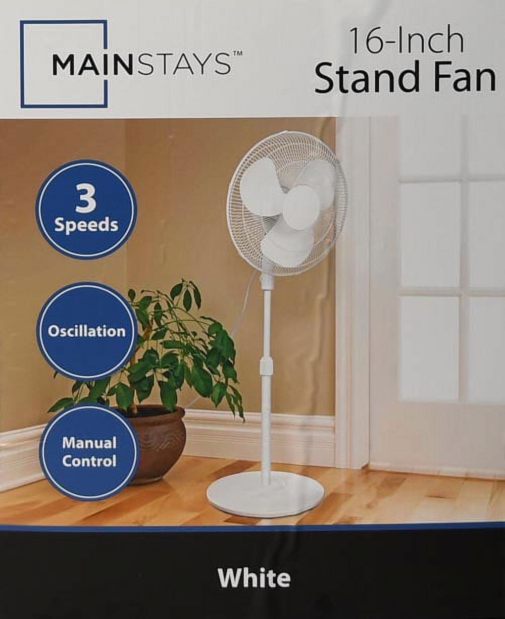 Mainstays 16" 3-Speed White Oscillating Pedestal Fan