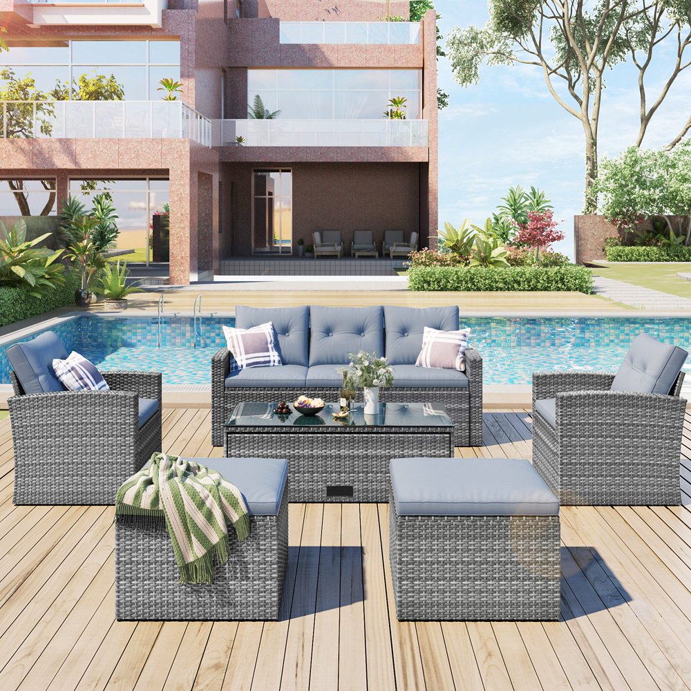 Beyamis 6-Piece Outdoor All-Weather PE Rattan Dining Conversation