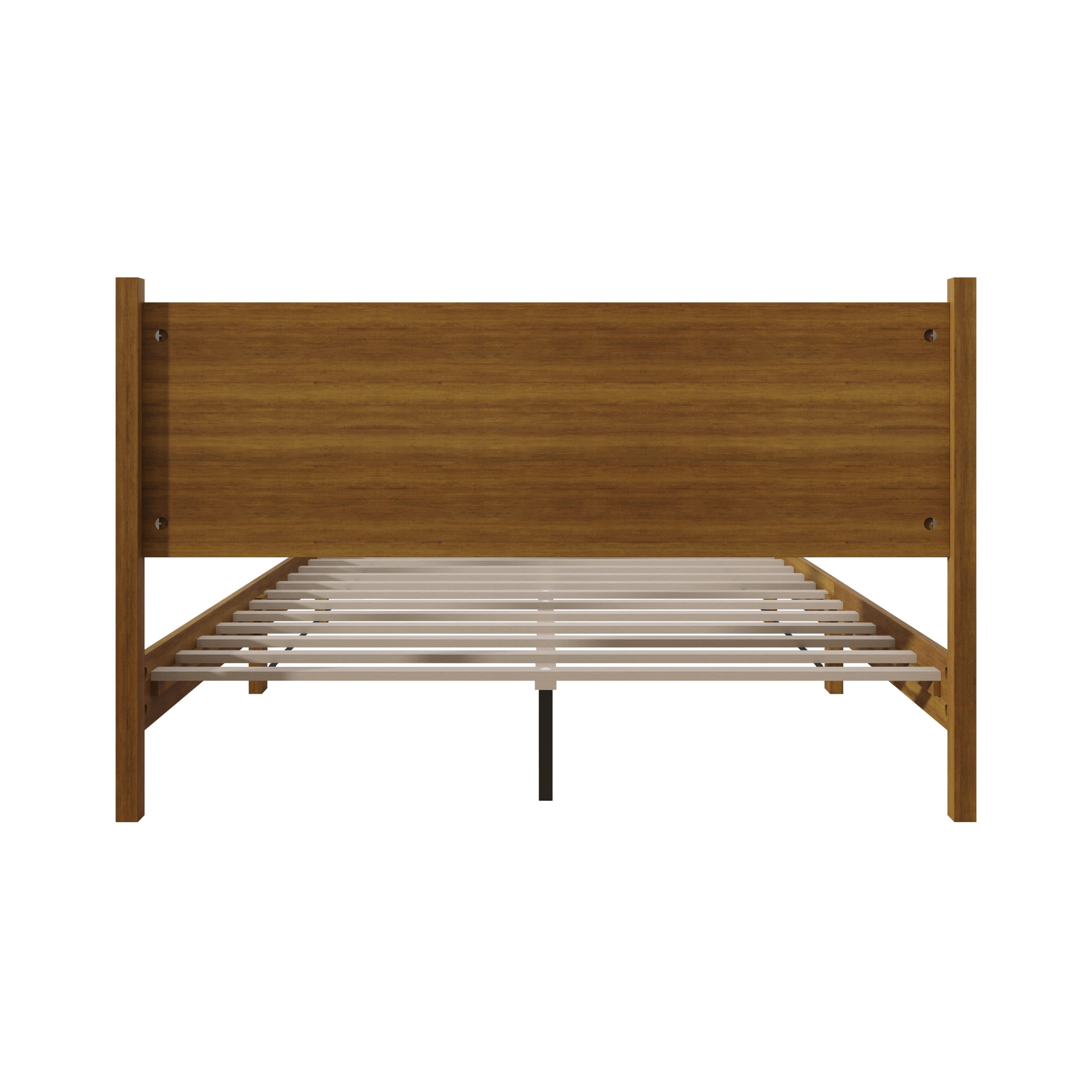 Home Design Branford King Wood Platform Bed Frame with Panel Headboard and Full Slat Support, Brown