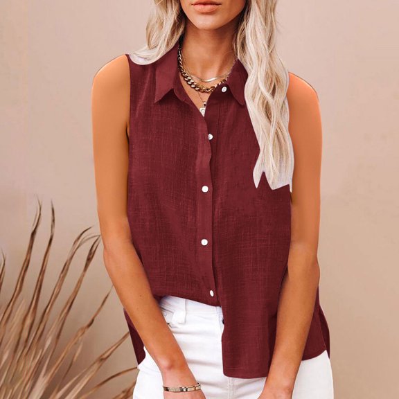 FDGIU Women's 2025 Summer Linen Shirts - Sleeveless Button Down Blouse, V-Neck Linen Tank Tops for Work/Casual