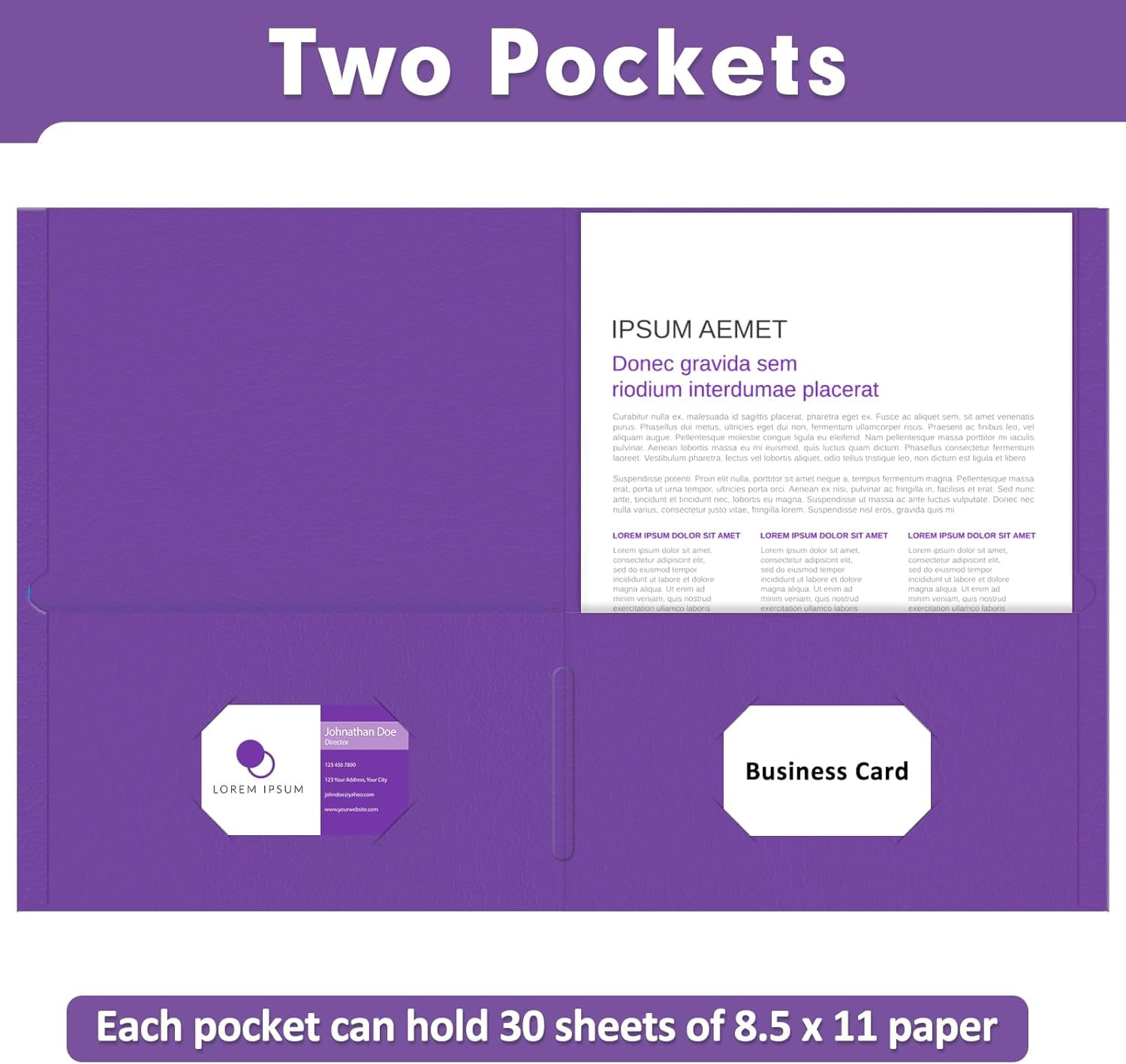 Two Pocket Folders, 30 Pack 2 Pocket Folders, Letter Size Paper File Folder for School Office Home Business, Purple