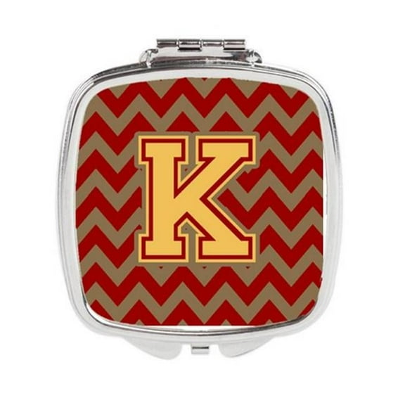 Carolines Treasures  Letter K Chevron Garnet & Gold Compact Mirror - Garnet & Gold - 3in. H x 0.3in. W x 2.75in. L