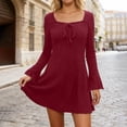 thumbnail image 2 of DHFJKG Womens Ribbed Mini Dress Square Neck Long Sleeve Party Wear Cute Y2K Clothes Slim Fit Solid Color Date Comfort Dresses, 2 of 6
