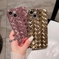 thumbnail image 4 of Compatible with iPhone 14 Case-6.1 Inch, Fashion 3D Woven Pattern Plating Phone Case, Grid Printed case for Women Girls Soft Silicone Shockproof Camera Protective Back Cover-Gold, 4 of 15