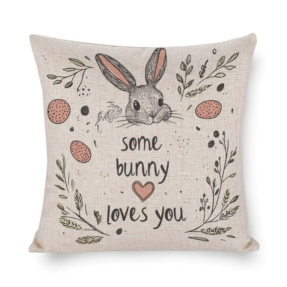 Pillow Protector Some Bunny Love You Decoration Throw Farmhouse Pillowcase Linen Cushion Case Easter Themed Throw Pillowcases for Bed 16"x16" Home Decoration for Sofa Couch Living Bed Room