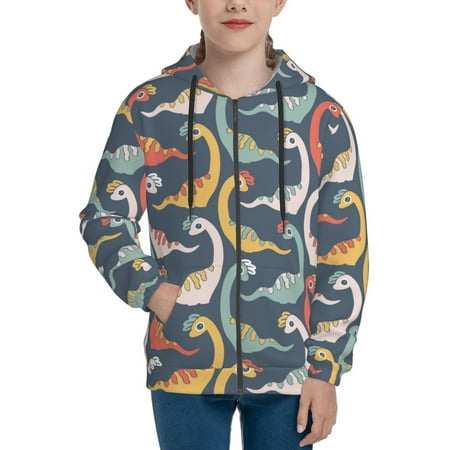 

Hoodies for Women cute cartoon Dinosaur A Long Sleeve Sweatshirt Drawstring Zip Up Hoodie with Pockets Teen Girl Clothes