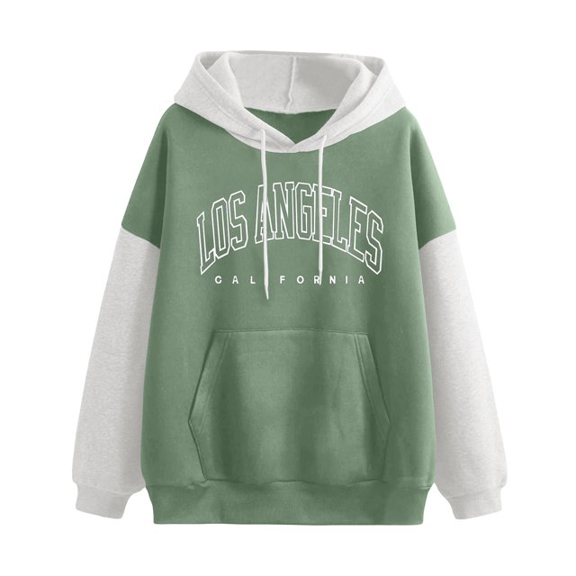 Bmisegm Sweat à Capuche pour Femmes Imprimé Lettre Manches Longues Pull Décontracté Vert TG