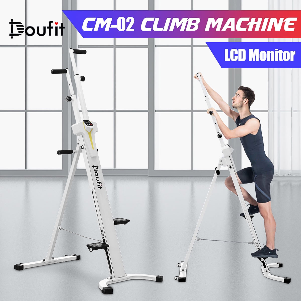 Vertical Climber Exercise Machine Doufit Folding Cardio Full Body Workout Climbing Stair Stepper for Home Gym with LCD Monitor 