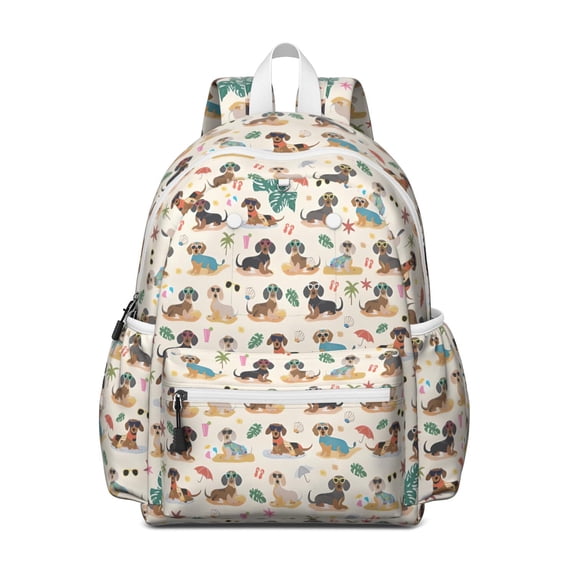 Dachshunds on the Beach Backpack for School,Cute School Bag,Schoolbag with Adjustable Shoulder Straps & Padded Back,13.4"x11"x4.7"