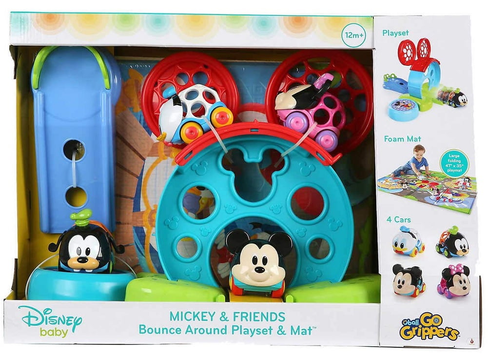 Mickey & Friends Oball Go Grippers Cars Bounce Around Play Set and Mat For Kids! 