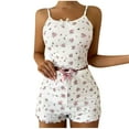 thumbnail image 2 of QUNYINEY Short Sleeve Women Lounge Set Crew Neck Floral Camisole Bow Sleepwear Loose Fit Ribbed Shorts 2 Piece Matching Sets Women Clothing, 2 of 5