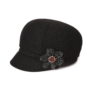 Women\'s Black Cotton Cabbie Cap Beret Hats with Flower Buckle Betmar Flower Beret – Hats.com main image 4
