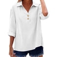thumbnail image 5 of 3/4 Sleeve Linen Tops for Women 2026 Plus Size Casual Button V Neck Collard Tunic Summer Spring Boho Blouses Outfits White S, 5 of 9