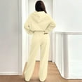 thumbnail image 6 of Women's 2 Piece Sweatshirt Sweatsuit Set Wide Leg Sweatpants Casual Lounge Outfit With Pockets Beige XL, 6 of 7