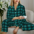 thumbnail image 6 of Hirioo Teal On Black Plaid for Women's Pajama Sets 2 Piece Pjs Women's Long-Sleeved Pajama Set Button Down Sleepwear,S-XXL-Medium, 6 of 7