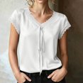 thumbnail image 3 of TGSLY Lace Trim Satin Tops for Women Smooth Soft V Neck Bow Tie Front Shirts Loose Dressy Casual Solid Color Cap Sleeve Blouses XXL, 3 of 7
