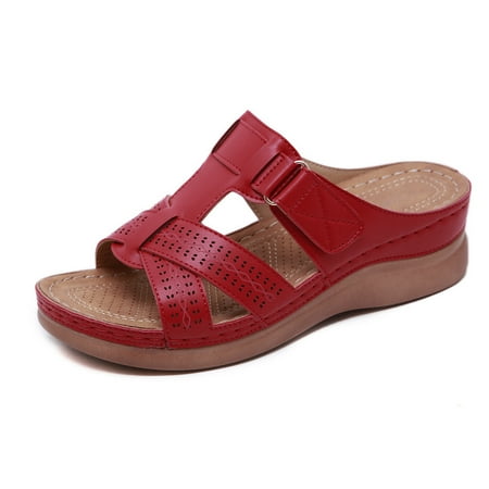 

FNFYFH Women s Platform Wedge Comfort Cross Strap Slide Sandals-Orthopedic Sandals Walking Sandals Breathable holes Arch Support Footbed Indoors Or Outdoors Slip On Shoes
