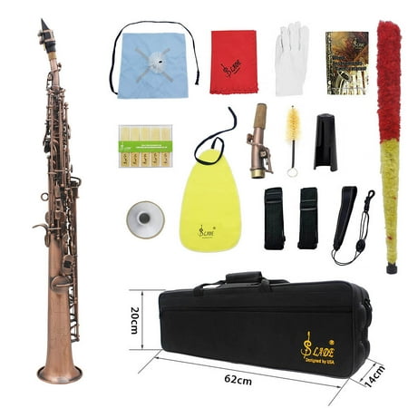 LADE WSS-899 Professional Red Bronze Straight Bb Soprano Saxophone Sax Woodwind Instrument Key Carve Pattern with Case Gloves Cleaning Cloth Straps
