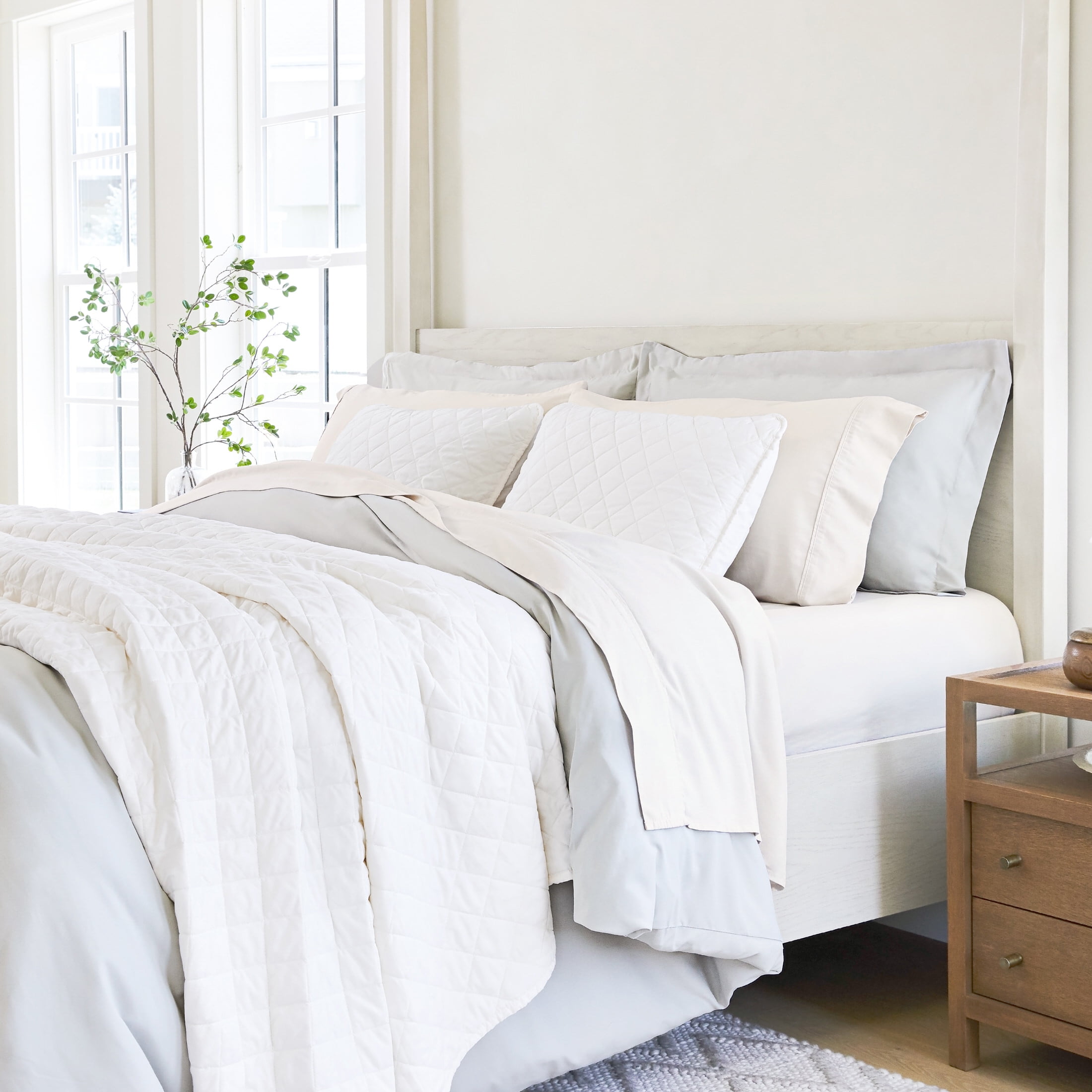 Noble Linens 4 Piece Linen Bamboo-Blend Bed Sheet Set, Natural, Full