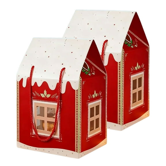LargeEnchanted Christmas Wonderland Cottage Gift Boxes 7.09x14.96 Inches House Shaped Christmas Boxes with Handle, Real Estates Agent Gift Bag Christmas Paper Candy Packaging Box