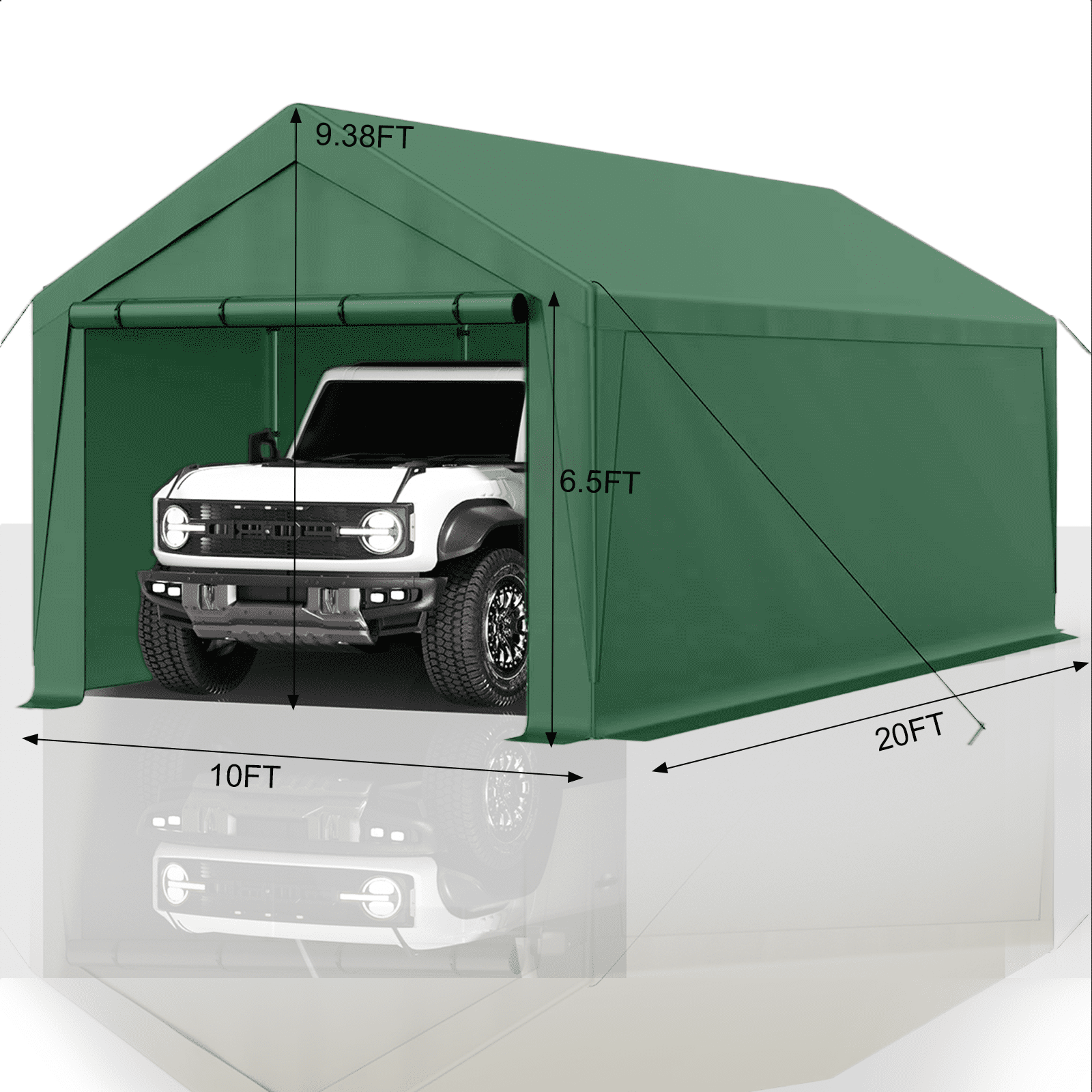 Gaildon W10xL20Ft Heavy Duty Steel Carport Portable Garage with Removable Sidewalls, Waterproof&Anti-Sunburn&Adjustable Height, Green