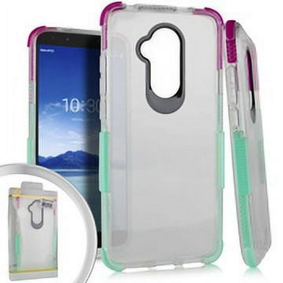 GSA Side Spine Bumper Candy Case For Alcatel 7 Folio - Clear/Hot Pink/Teal