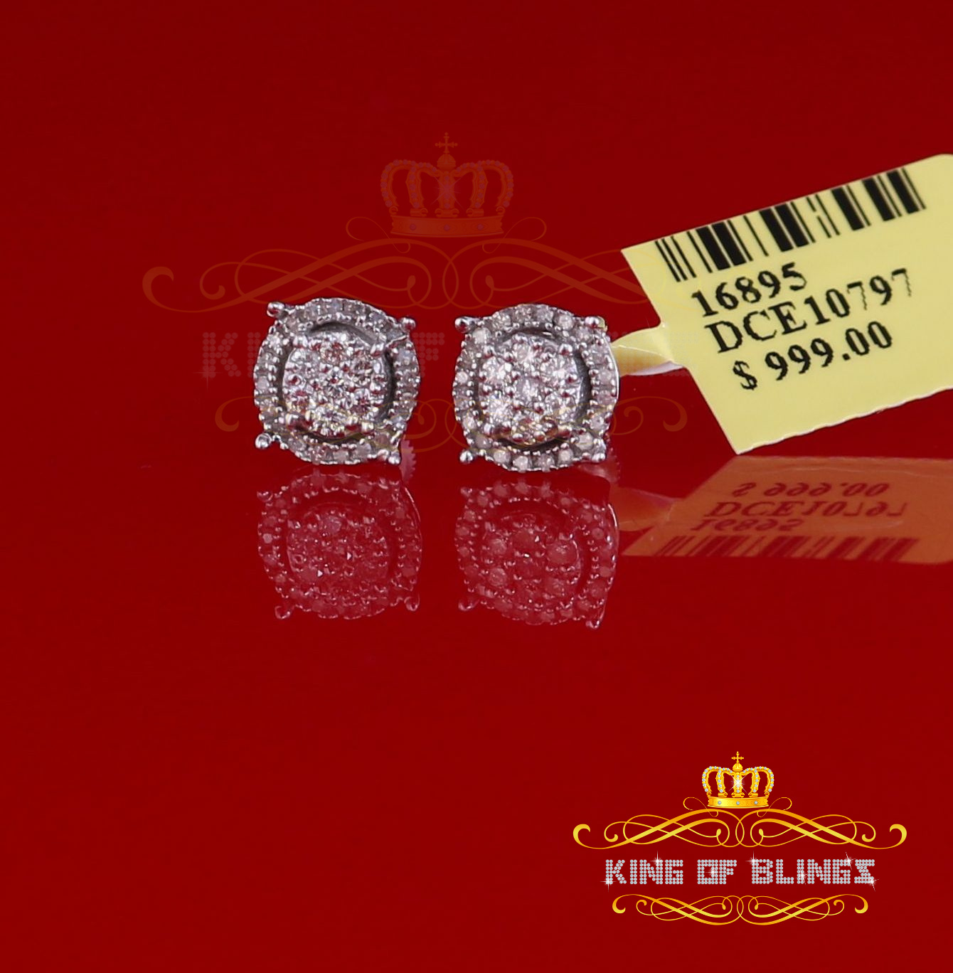 King of Bling's 925 Sterling Silver 0.35ct Diamond For Women's/ Men's White Stud Round Earrings