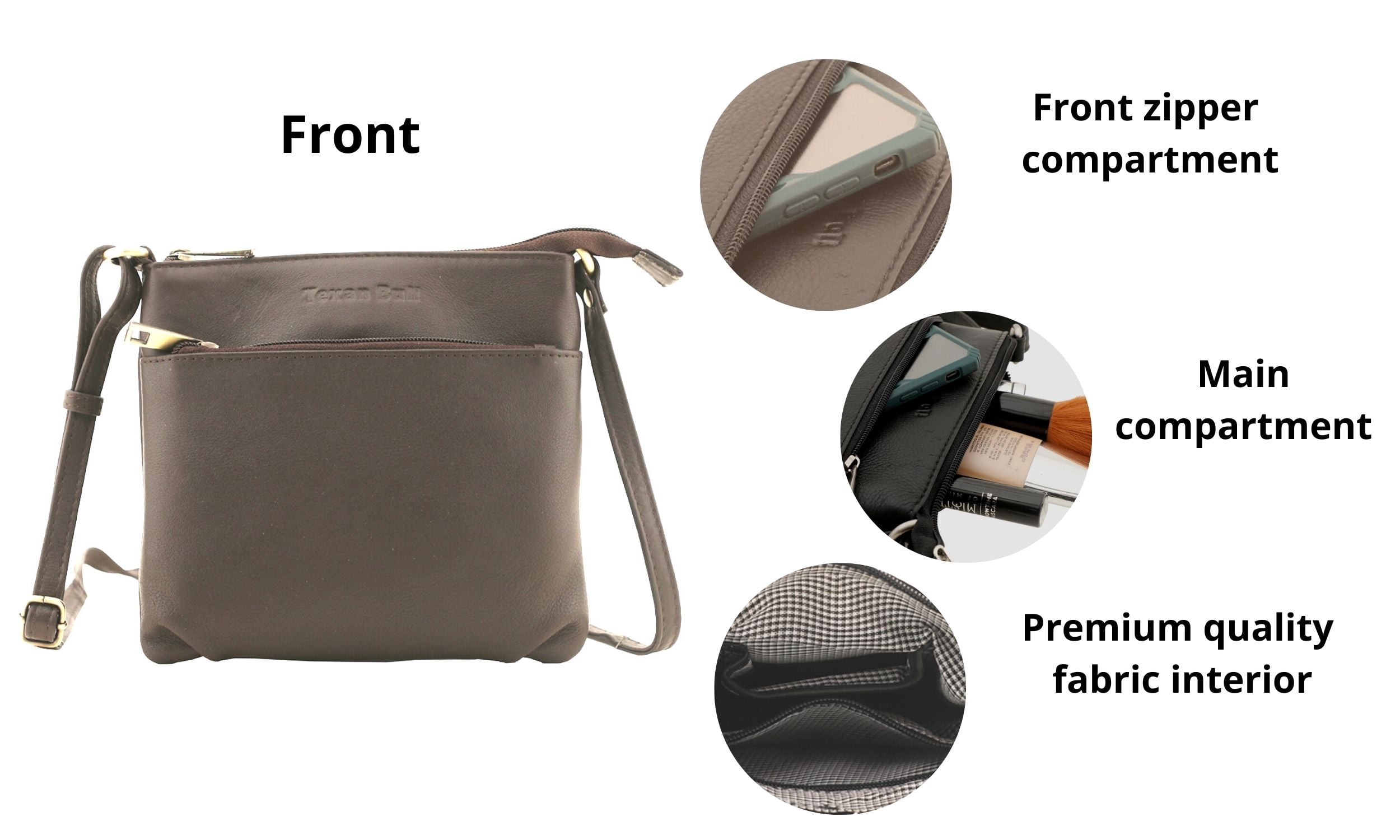 Texan Bull Leather Crossbody Bags for Women-Adjustable Shoulder Strap Women Purses Travel Handbags by Texan Bull