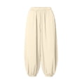 thumbnail image 7 of Women's Polyester High Waist Loose Jogger Pants, Breathable Cuffed Ankle Side Pocket Trousers, Relaxed Loungewear Bottoms for Travel Daily Errands | TruHer,Beige L, 7 of 7
