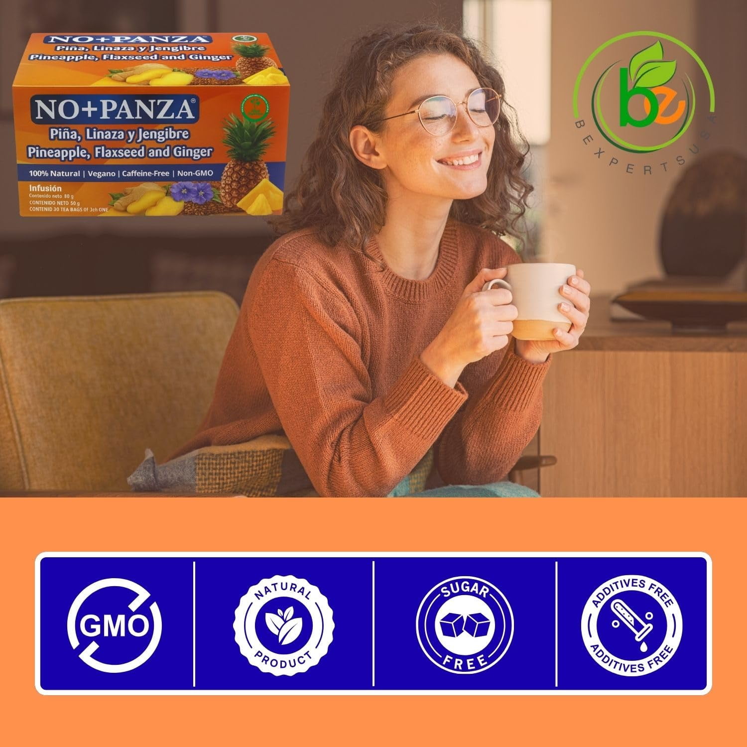 Herbal Tea by High Supreme – 2 Pack (30 Tea Bags Each) – Ginger, Pineapple, Cinnamon & Flaxseed – 100% Natural, Vegan, Caffeine-Free Infusion – Traditional Herbal Blend (Té de Jengibre, Piña, Canela