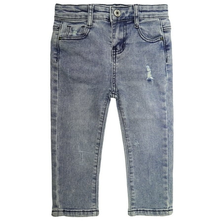 

KIDSCOOL SPACE Baby Boy Slim Fit Jeans Toddler Kid Ripped Elastic Band Inside Denim Pants Light Blue 12-18 Months