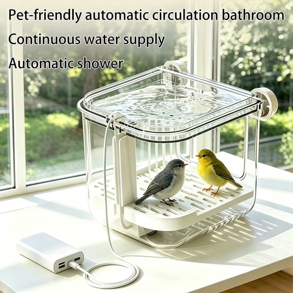 mdesiwst Automatic Bird Bath, Parrot Shower with Circulating Water, Indoor Parrot Bath with Feeder, Cage Accessory for Parakeet Budgie Cockatiel Conure