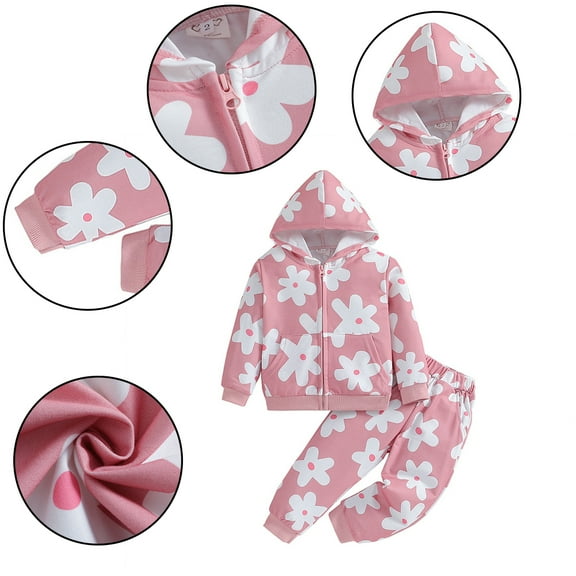 YTDSCS Kids Toddler Girls Tracksuit 2 Pieces Outfit Sprinting Long-Sleeved Hooded Sweatshirt Jacket Sweatpants Set Sizes 2-6