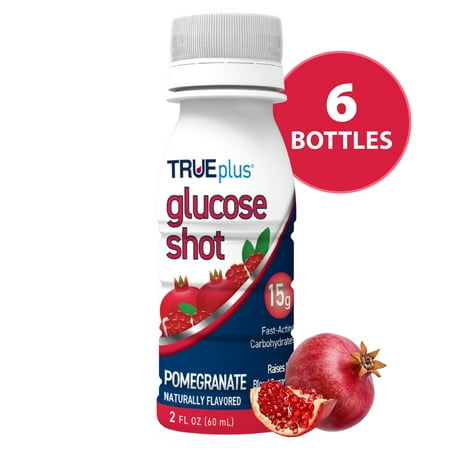 TRUEplus Glucose Shots, 15g Fast-Acting Carbohydrates, Pomegranate Flavor, 6 Pack