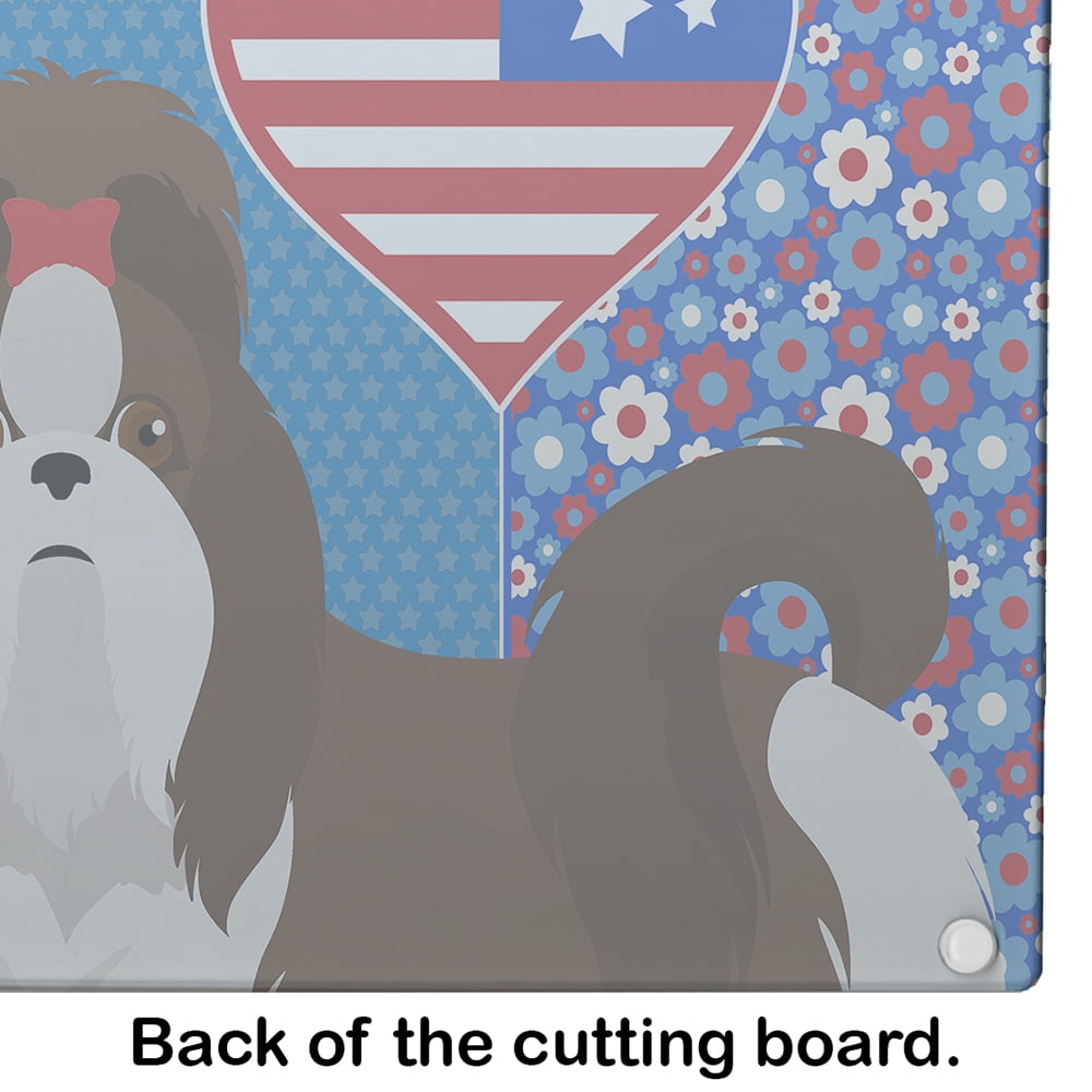 Liver and White Shih Tzu Glass Cutting Board Large 12 in x 15 in