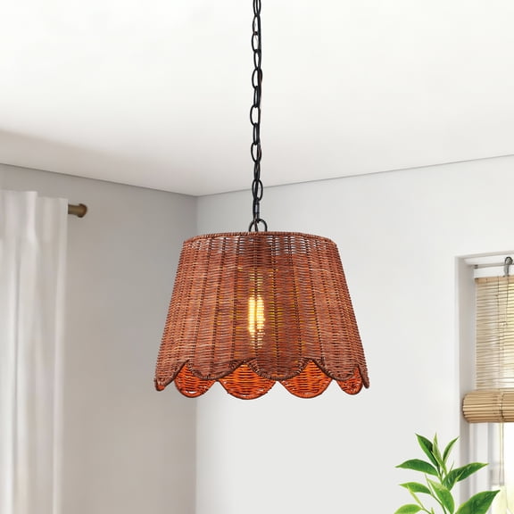 Kyrid 14'' 1-Light Pendant Light with Dark Brown Rattan Shade