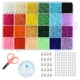 thumbnail image 1 of 14440 cuentas de cristal y 100 cuentas de letras del alfabeto, mini cuentas de 2 mm con cordones elásticos, tijeras para pulseras, joyería y manualidades., 1 of 5