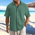 thumbnail image 6 of Men's Short Sleeve Button Down Shirt, Cotton Solid Color Textured Pleated Casual Shirt, Lightweight Loose Fit Beach Vacation Top for Men, Double Layer Crinkle Shirt Green L, 6 of 10