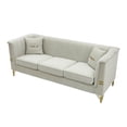 thumbnail image 2 of (Sofa with 2Pillow) 82.67" Modern Velvet 3-Seater Sofa｜Vertical Channel Tufted Backrest｜Gold Metal Legs｜Chesterfield Style｜Black Couch for Living Room with 2 Pillows (Beige), 2 of 11