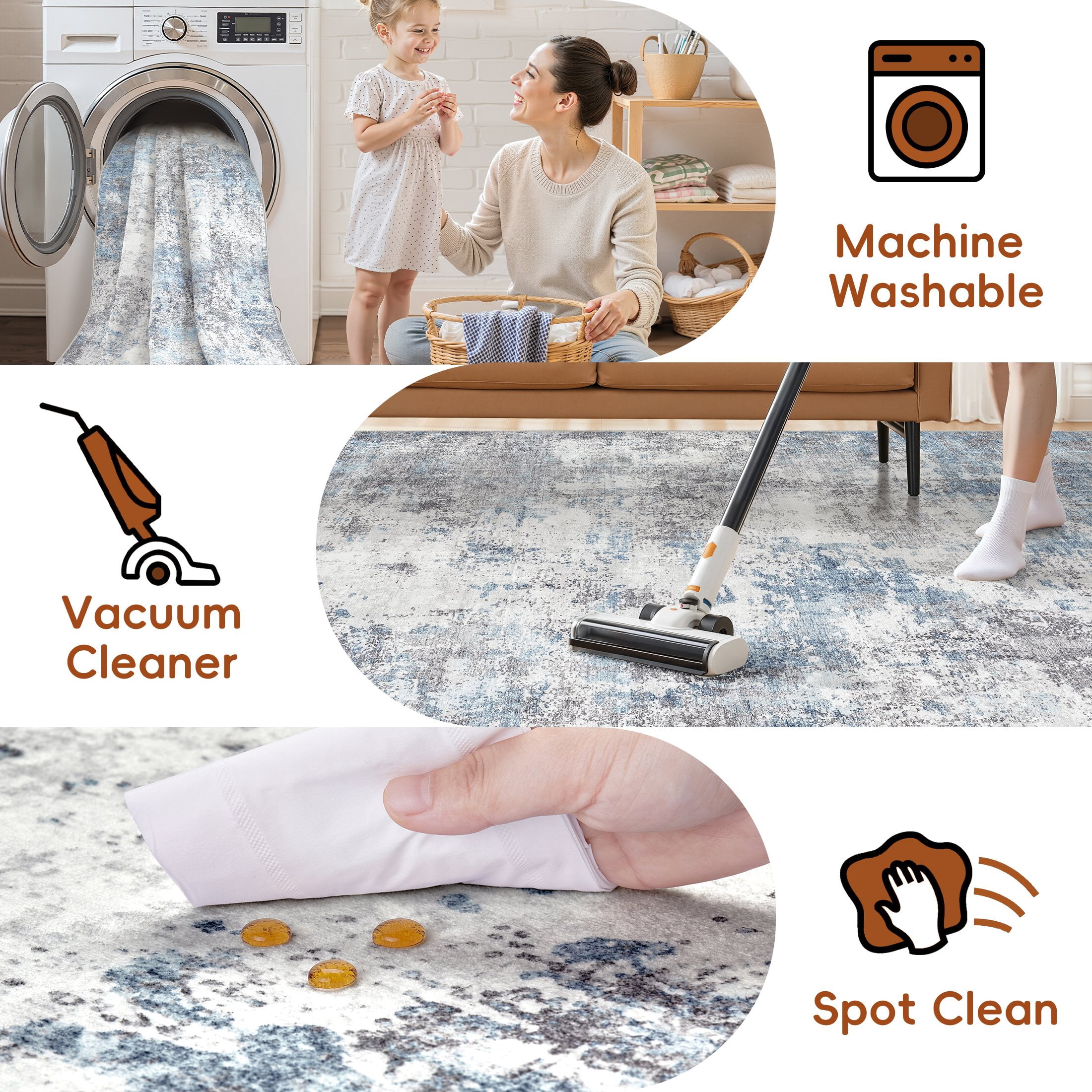 Uermei 3x5 Washable Entryway Rug: Non-Slip Soft Abstract Indoor Area Rug for Living Room Kitchen Bedroom, Stain-Resistant Door Mat Throw Carpet for Laundry Foyer Home Decor - Blue Gray