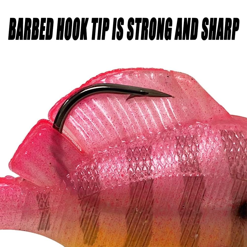 Multiple Pre-Rigged Jig Head Soft Fishinglures, Bluegill Swimbait Fishing Lures Kit with Hidden Ultra-Sharp Hook, Freshwater and Saltwater Blade Bait for Bass Fishing, Freshwater(12pc)