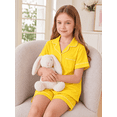 thumbnail image 3 of Girls Lapel Button Down Pajama 2 Piece Set Short Sleeve Top and Shorts Kids Sleep Loungewear, 3 of 6