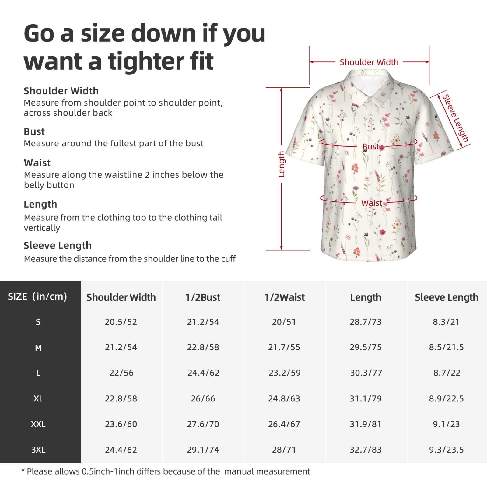 Logiee Wildflower Watercolor Print Mens Hawaiian Shirts,Loose-Fit Short Sleeve Button Down Tropical Aloha Beach Shirt,Summer Vacation Wedding Tops,Medium