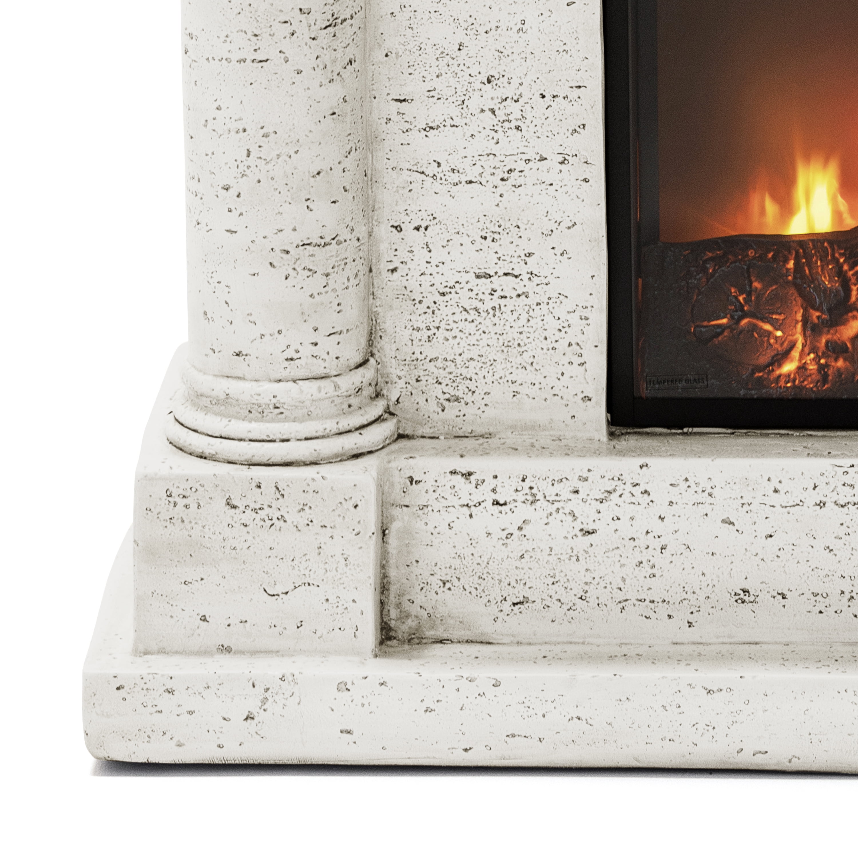 Eco-Friendly MGO Fireplace with 23" Firebox, Adjustable Temperature, Sleek Design, No Installation Required，Ivory Oak Travertine