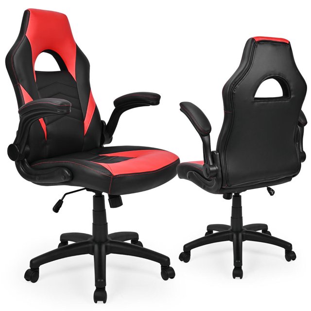 Gaming Chair Racing Office Chair, Ergonomic High Back Executive Computer Chair with Flip Up Arms and 360° Swivel - Black & Red