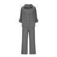 thumbnail image 4 of Caywon Women Solid Color Casual Loose Linen Shirt and Pants Set Breathable Summer Comfortable Matching Outfit Dark Gray2# L, 4 of 5