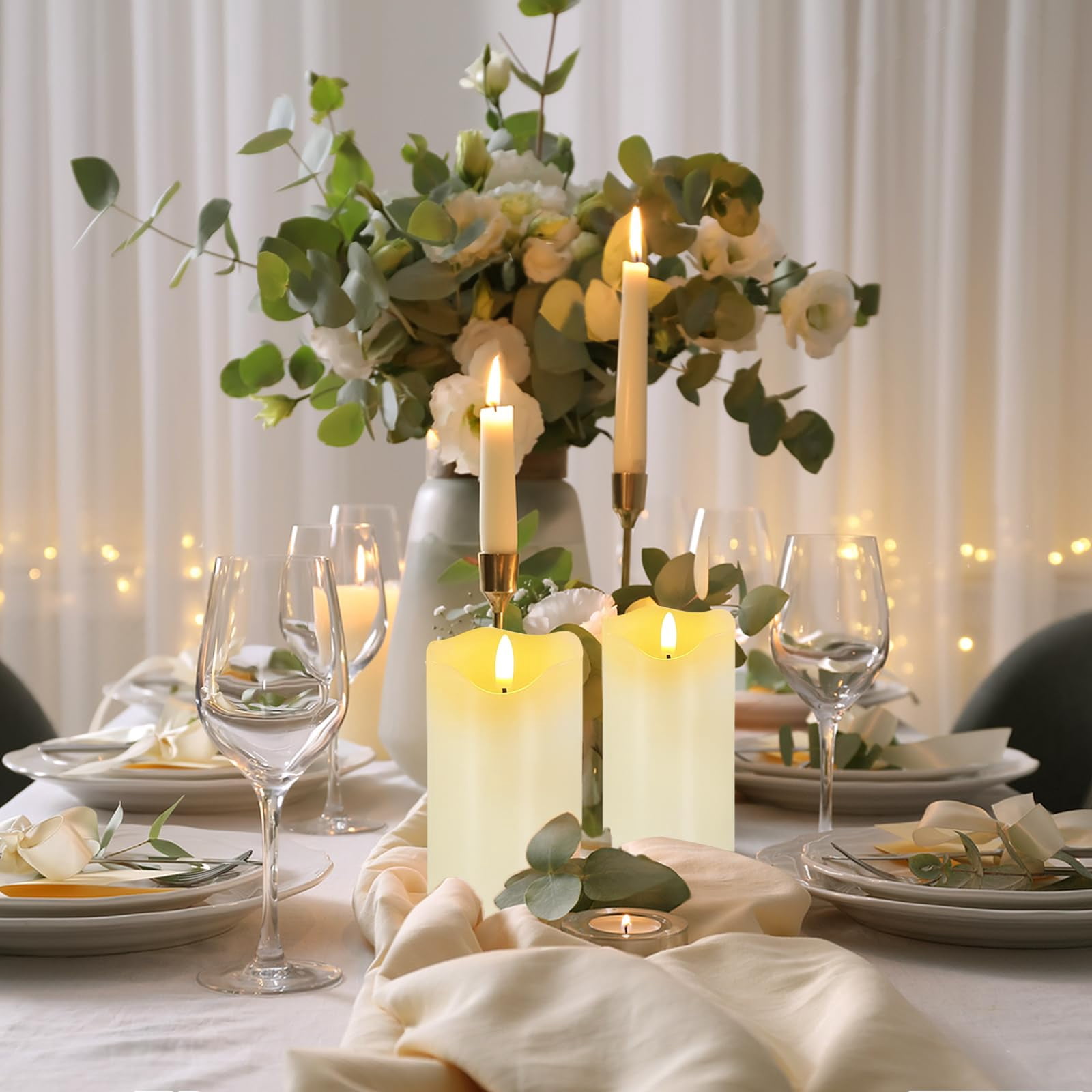 Flameless Candles Light, Set of 2 6"x3" Flickering LED Candles with Remote & Timer, Dimmable Real Wax Electric Pillar Candles Battery Operated, White Candles for Home Christmas Decor