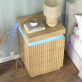 thumbnail image 2 of PAPROOS Nightstand Set of 2 with Charging Station and LED Lights, 3 Drawer Nightstand with Sliding Top Hidden Storage, Modern Fluted Bedside Tables with USB-C Port & Outlets for Bedroom, Natural, 2 of 10