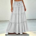 thumbnail image 6 of Women Polka Dot Midi Skirt Large Ruffle Hem Tie Waist A Line Flowy Casual Skirt with Drawstring for Daily Wear White L(L), 6 of 7