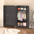 thumbnail image 2 of SOLAURA Metal Armoire Wardrobe Closet with Hanging Rod, 71" H Storage Cabinet with Adjustable Shelves, Freestanding Closet Cabinet for Garage, Home, Office (Black), 2 of 9
